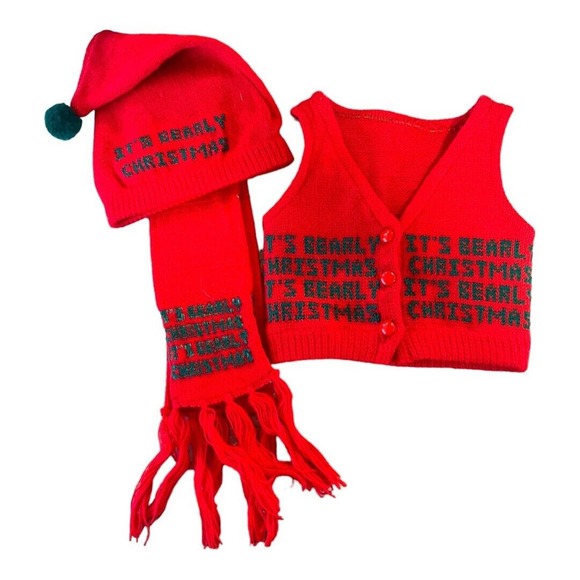 Infant Newborn Christmas Photography Prop Outfit Embroidered Hat Best Scarf‎ - Picture 1 of 5